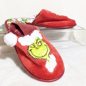 NWOT Women's Grinch Santa Red‎ Christmas Slippers Dr Seuss Slip On XL (Sz 11-12)